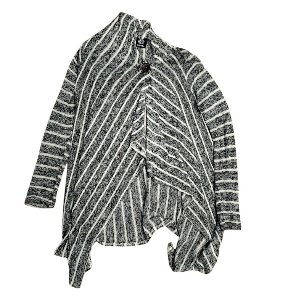 Bobeau asymmetrical knit stripped open cardigan, one button look, 2000s Y2K